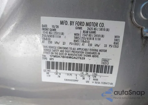 2021 Ford Explorer z USA, uszkodzony, nr VIN 1FMSK7BH6MGA27629